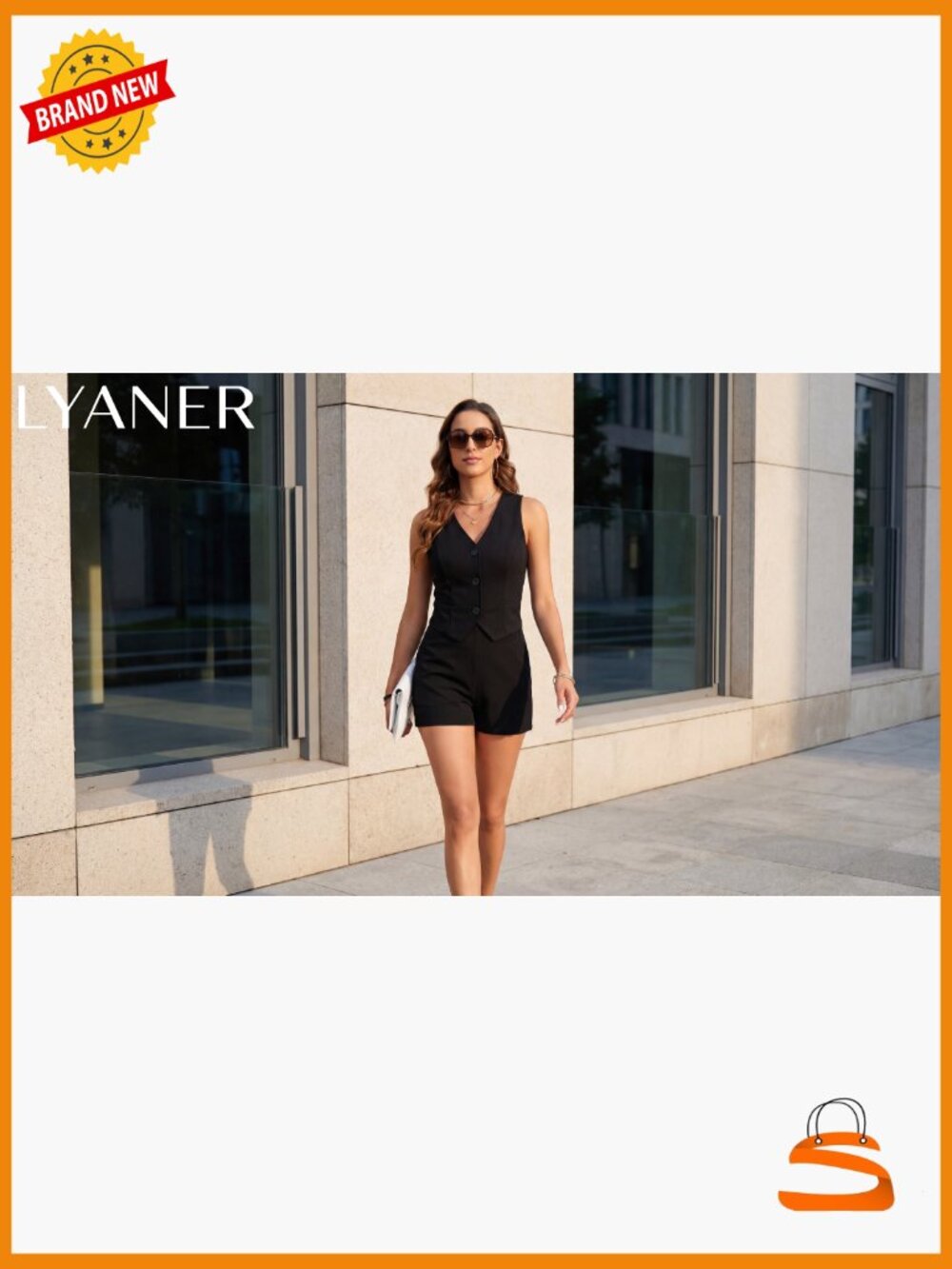 Sleeveless V-Neck Jumpsuit, Slim Fit Blazer Vest, Summer Romper, Rayon Blend - Picture 7 of 7